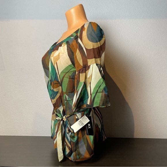 BCX Semi Sheer Belted Blouse with Bell Sleeves Size L (D28) - Picture 5 of 7